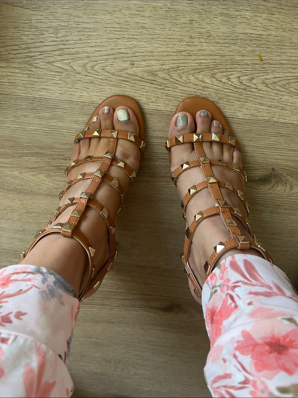 Jessica Simpson Cognac Cage Heels with Gold Studs